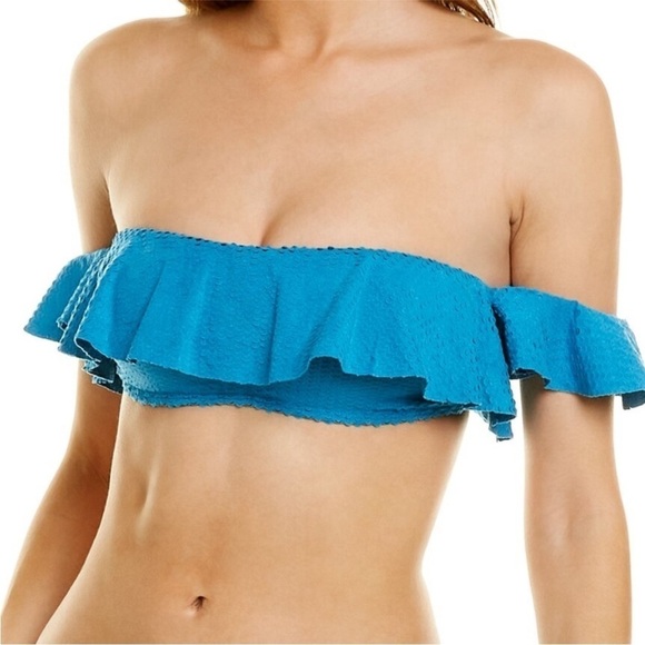 ViX Natalie Bandeau Top Scales Blue Ruffle Off the Shoulder - Picture 3 of 7